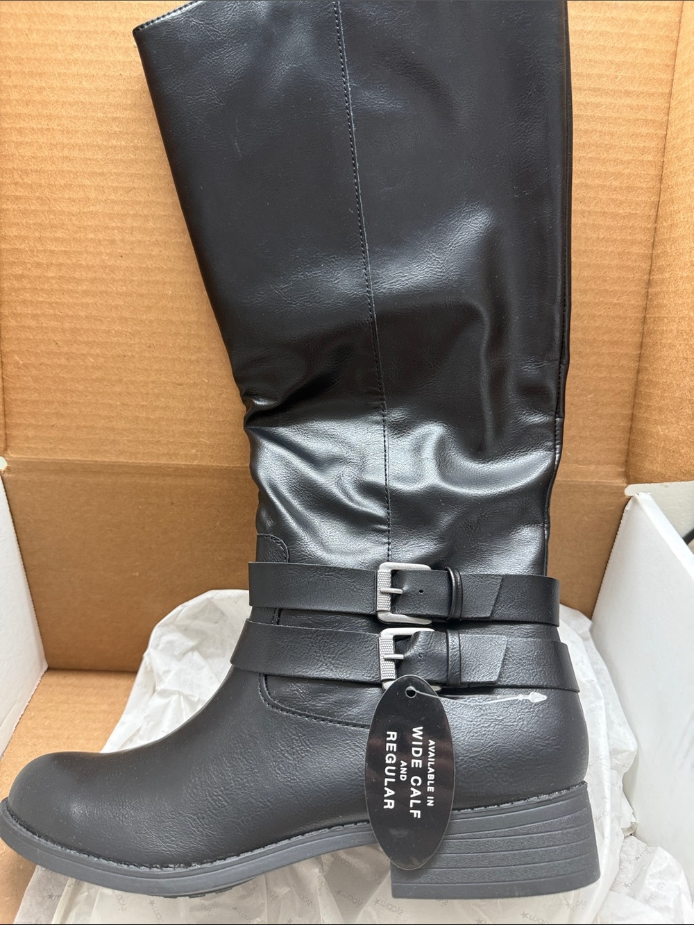 Style & Co. Black Wide Calf Mid Heel Combat Women's Boots NWT